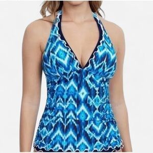 Gottex Blue Patterned Tankini top Swimsuit